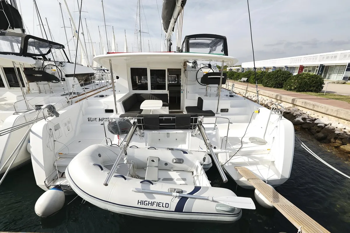 Deck of Blue Angel, a Lagoon 40 catamaran at Sukošan, Croatia