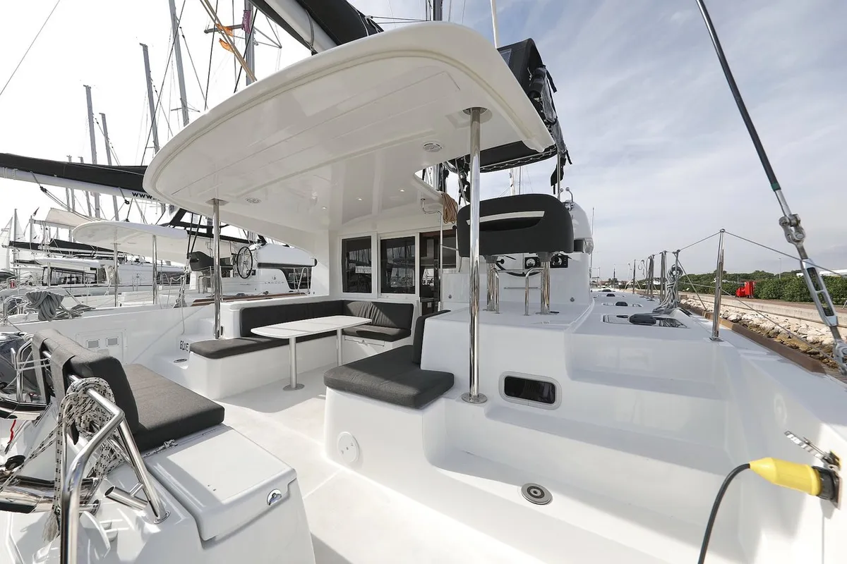 Deck of Blue Angel, a Lagoon 40 catamaran at Sukošan, Croatia