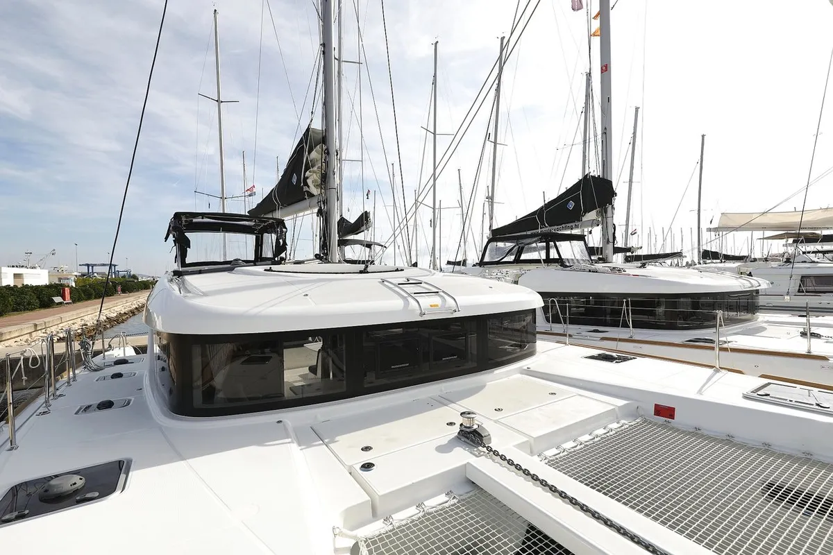 Deck of Blue Angel, a Lagoon 40 catamaran at Sukošan, Croatia