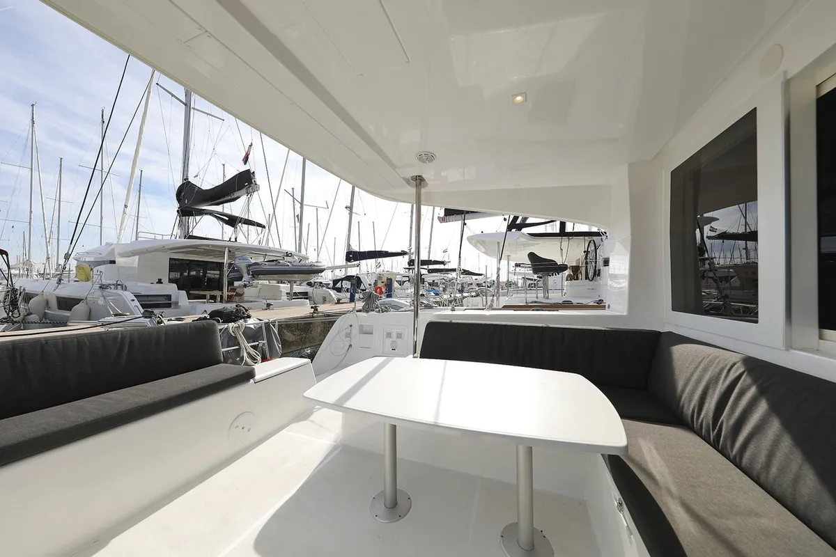 Deck of Blue Angel, a Lagoon 40 catamaran at Sukošan, Croatia