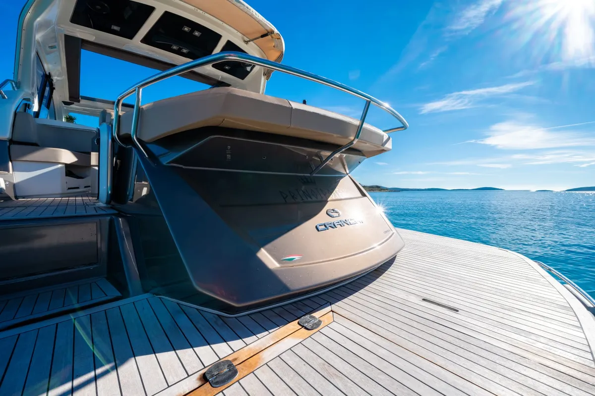 Deck of Brown Sugar, a Cranchi M44 HT motor yacht at Split, Croatia