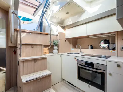 Galley of Brown Sugar, a Cranchi M44 HT motor yacht at Split, Croatia