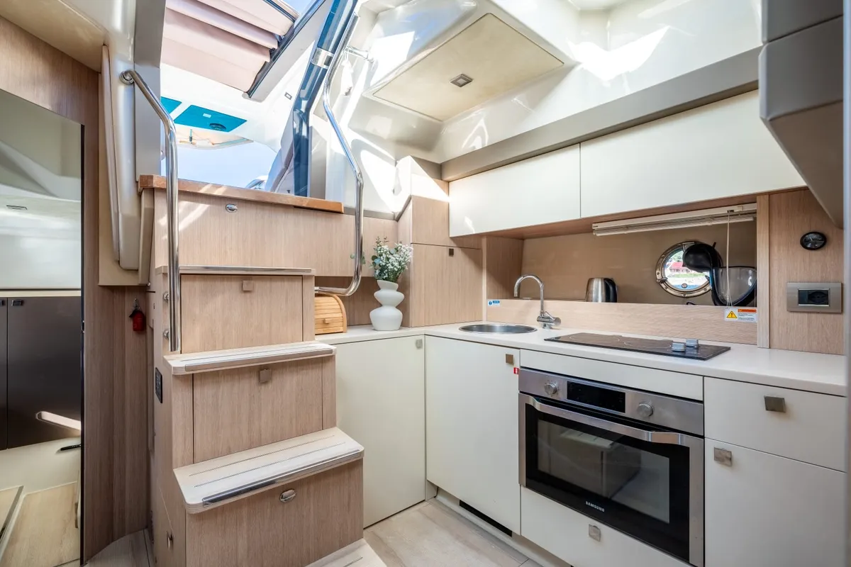 Galley of Brown Sugar, a Cranchi M44 HT motor yacht at Split, Croatia