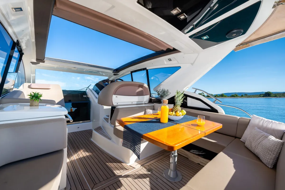 Deck of Brown Sugar, a Cranchi M44 HT motor yacht at Split, Croatia
