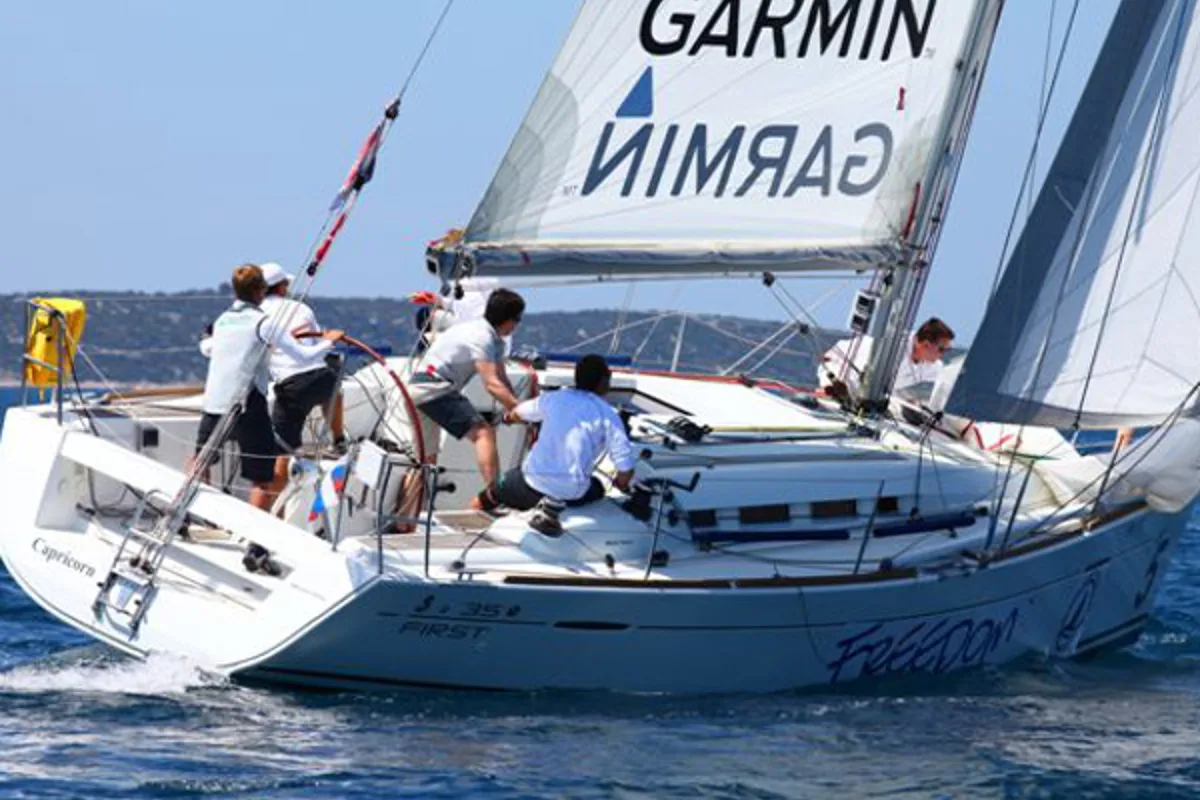 Deck of Aries, a Beneteau First 35 sailboat at Jezera, Croatia