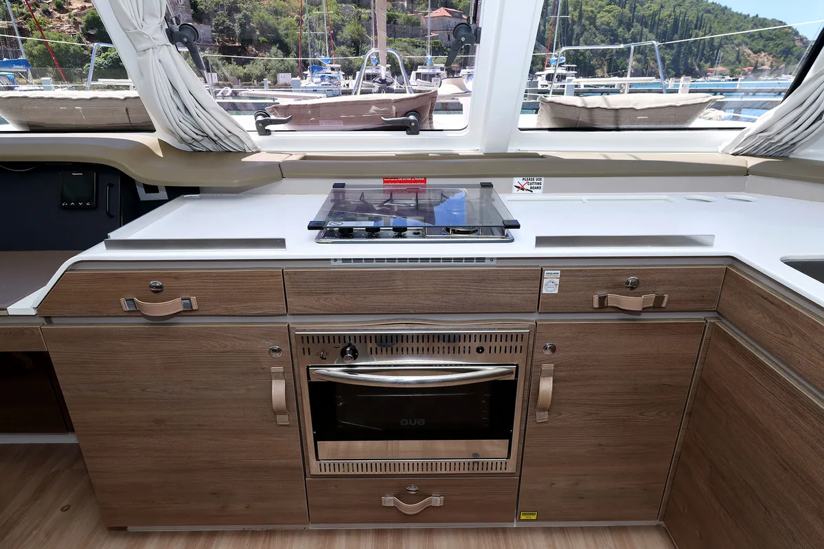 Galley of Jenny, a Bali Catspace catamaran at Dubrovnik, Croatia