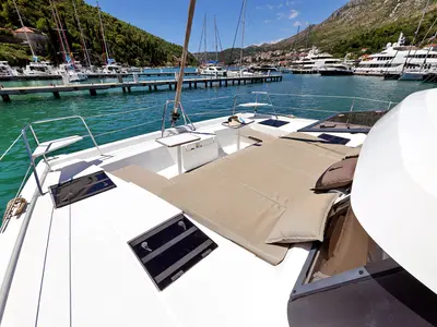 Deck of Jenny, a Bali Catspace catamaran at Dubrovnik, Croatia