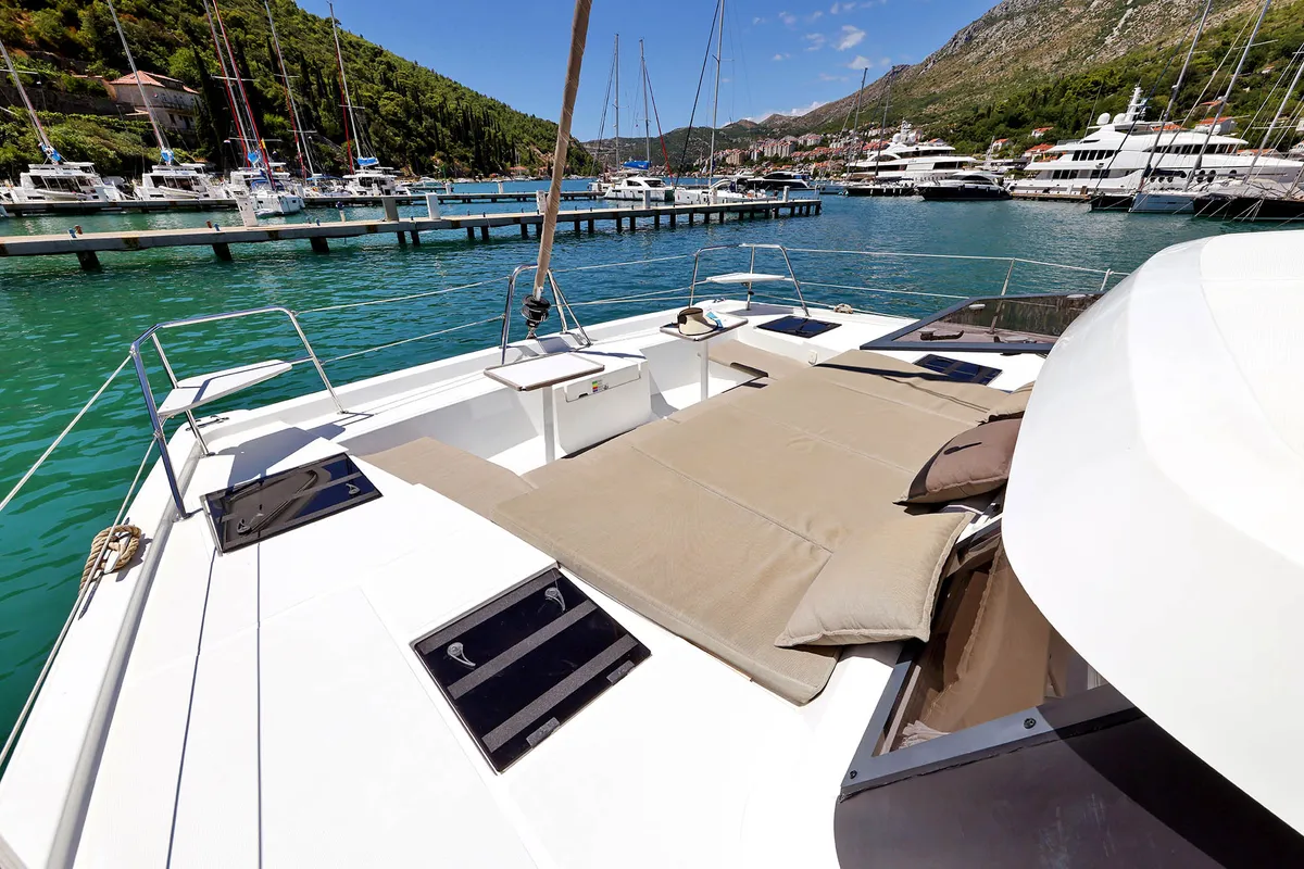 Deck of Jenny, a Bali Catspace catamaran at Dubrovnik, Croatia