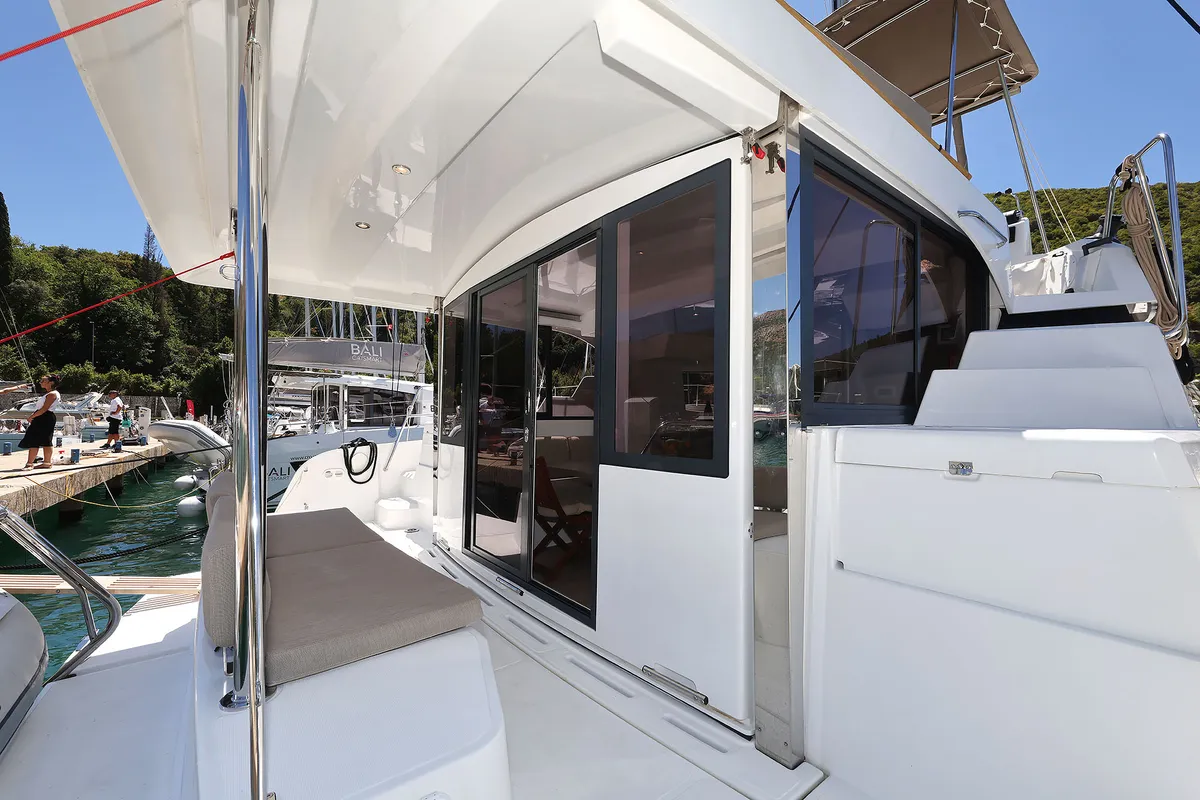 Deck of Jenny, a Bali Catspace catamaran at Dubrovnik, Croatia