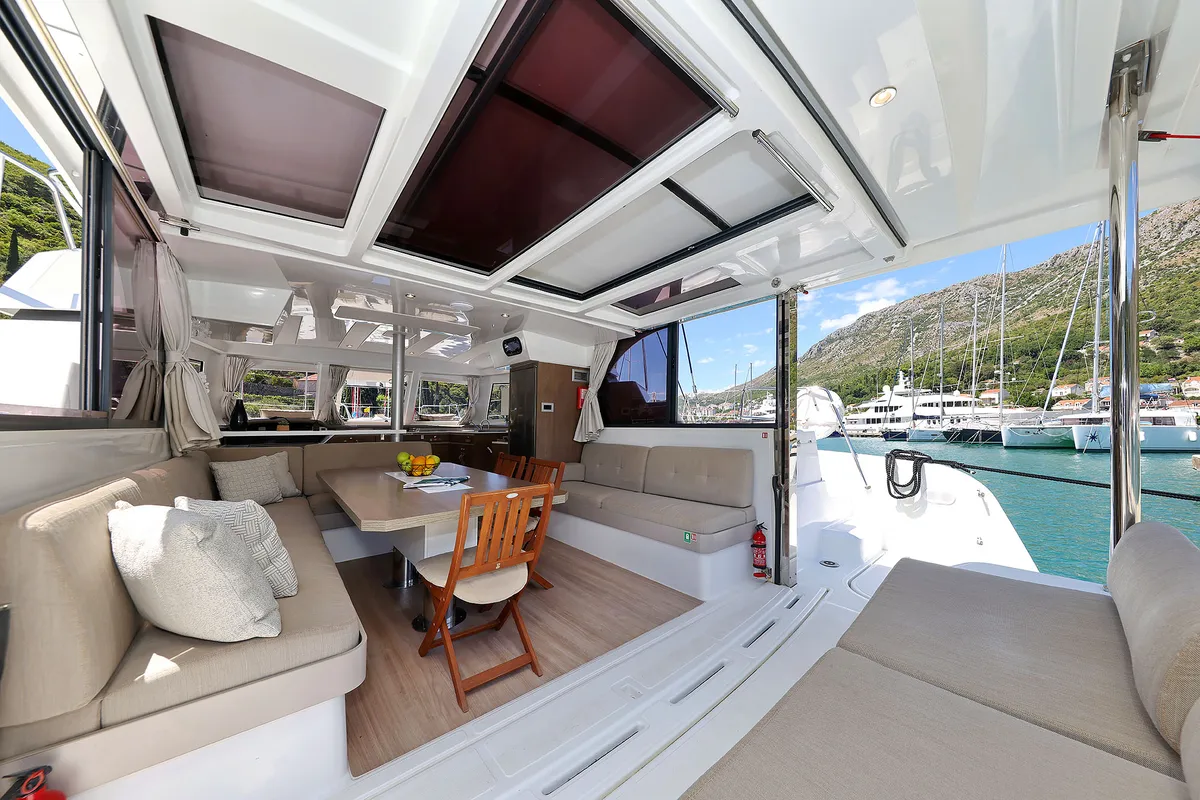 Salon of Jenny, a Bali Catspace catamaran at Dubrovnik, Croatia