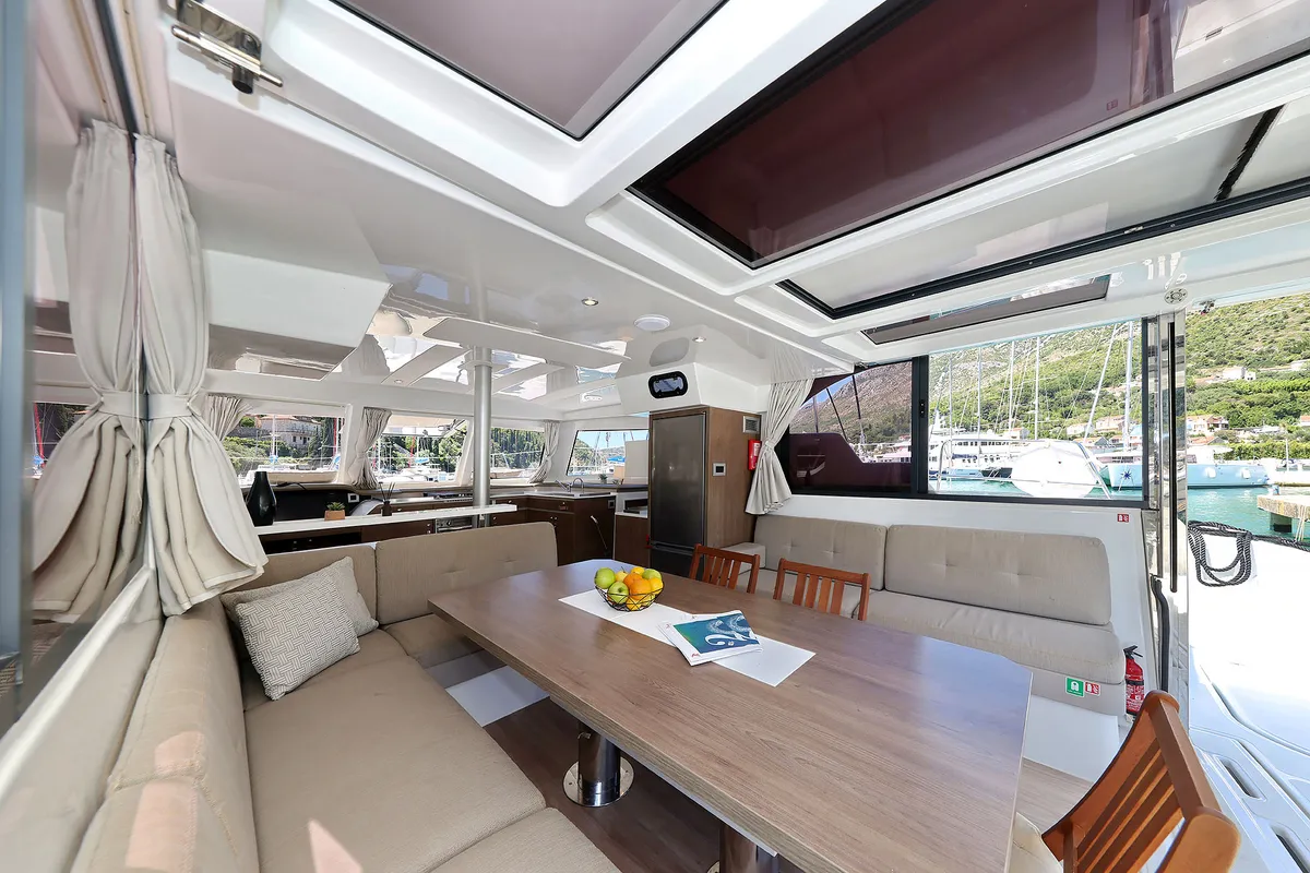 Salon of Jenny, a Bali Catspace catamaran at Dubrovnik, Croatia