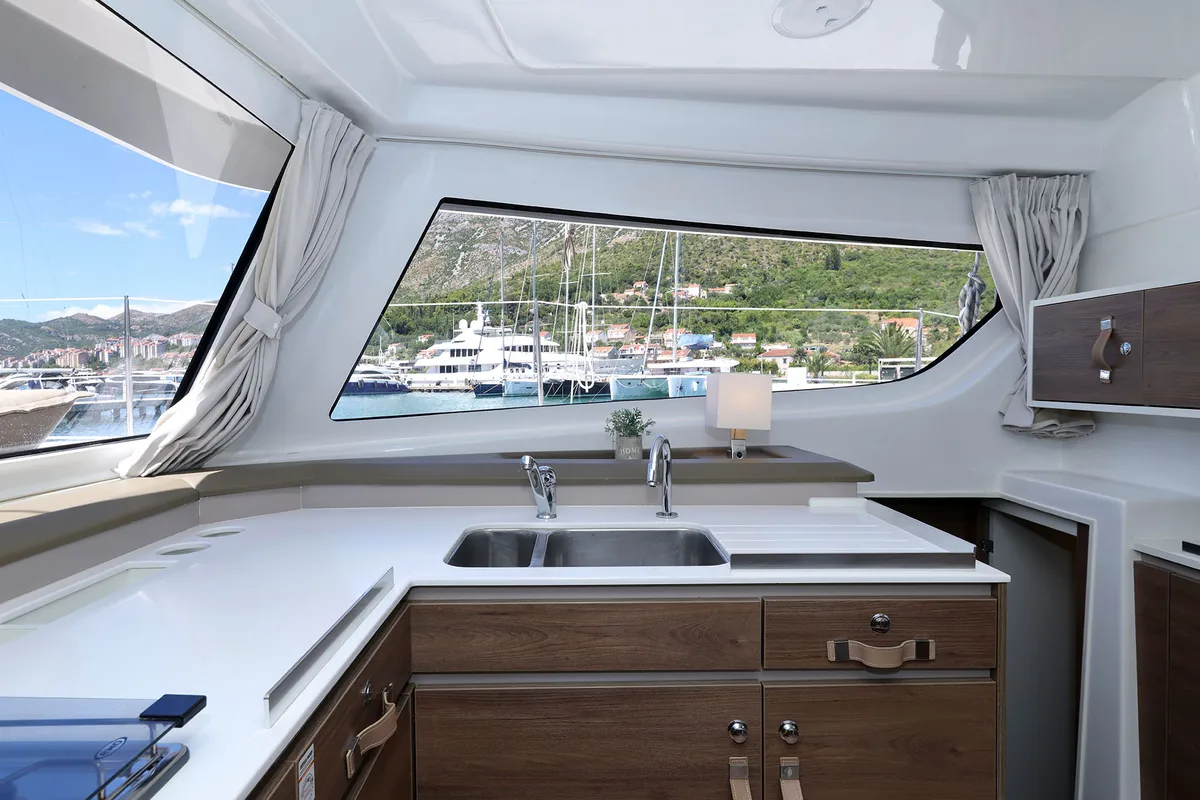 Galley of Jenny, a Bali Catspace catamaran at Dubrovnik, Croatia
