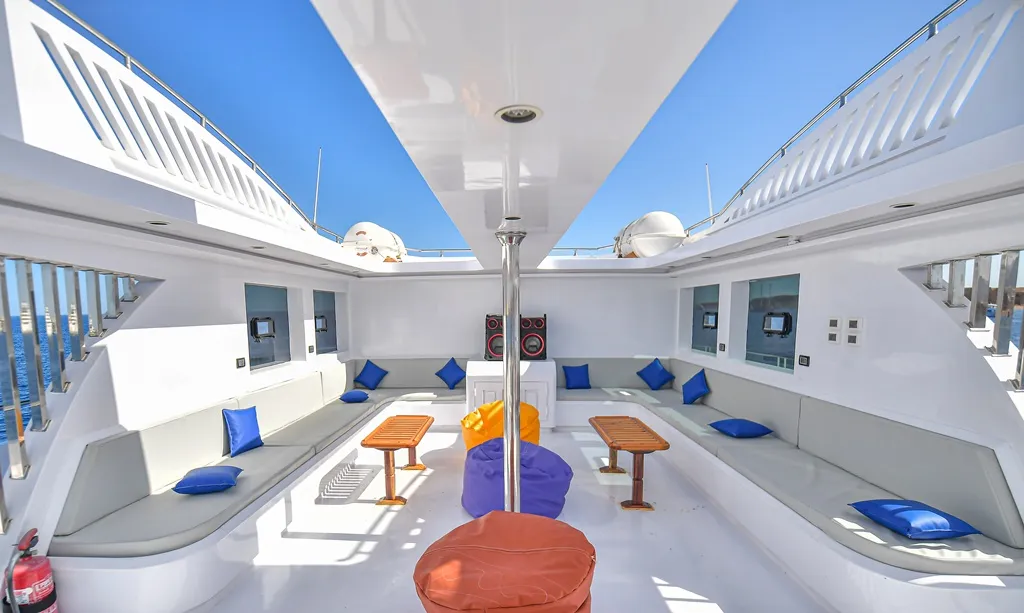 Deck of Bunk bed cabin lower deck 1, a Gulet Luxury Motor Yacht motorboat at Sharm El Sheikh, Egypt