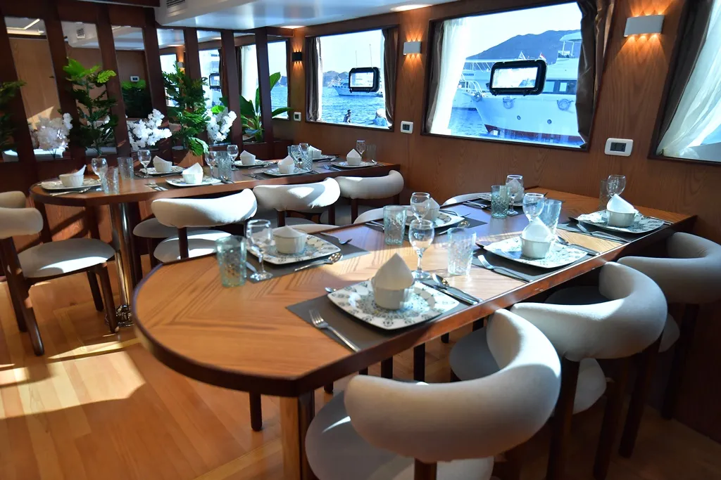 Salon of Bunk bed cabin lower deck 1, a Gulet Luxury Motor Yacht motorboat at Sharm El Sheikh, Egypt