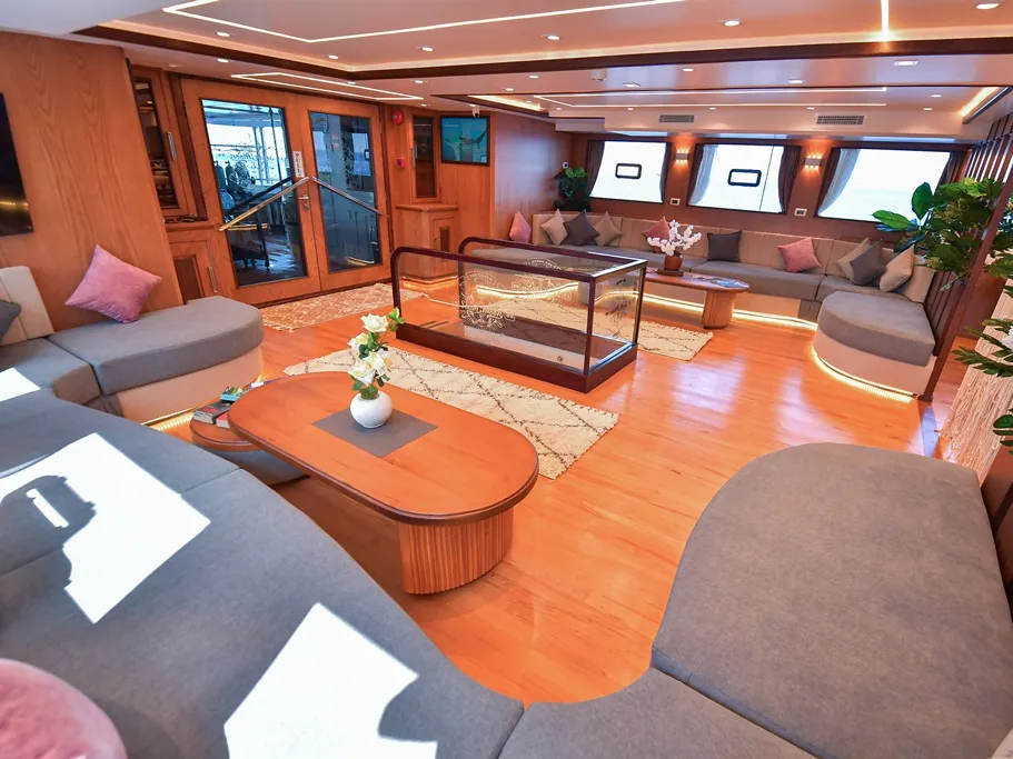 Salon of Bunk bed cabin lower deck 1, a Gulet Luxury Motor Yacht motorboat at Sharm El Sheikh, Egypt