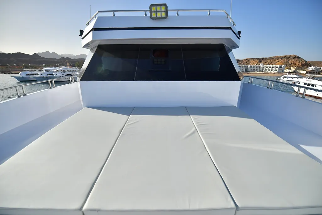 Deck of Bunk bed cabin lower deck 1, a Gulet Luxury Motor Yacht motorboat at Sharm El Sheikh, Egypt