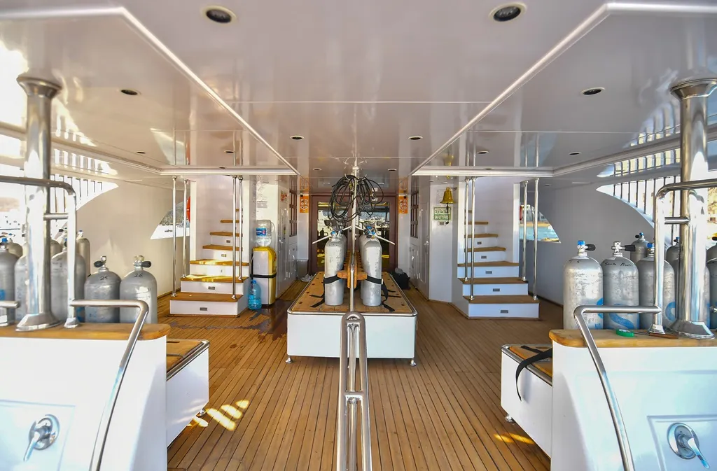 Deck of Bunk bed cabin lower deck 1, a Gulet Luxury Motor Yacht motorboat at Sharm El Sheikh, Egypt