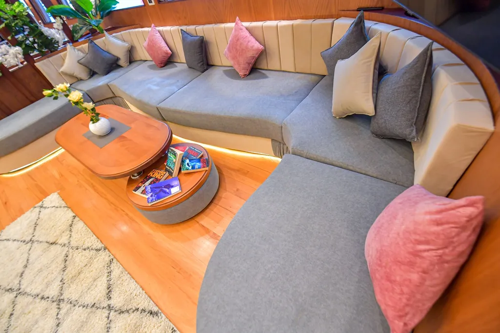 Salon of Bunk bed cabin lower deck 1, a Gulet Luxury Motor Yacht motorboat at Sharm El Sheikh, Egypt