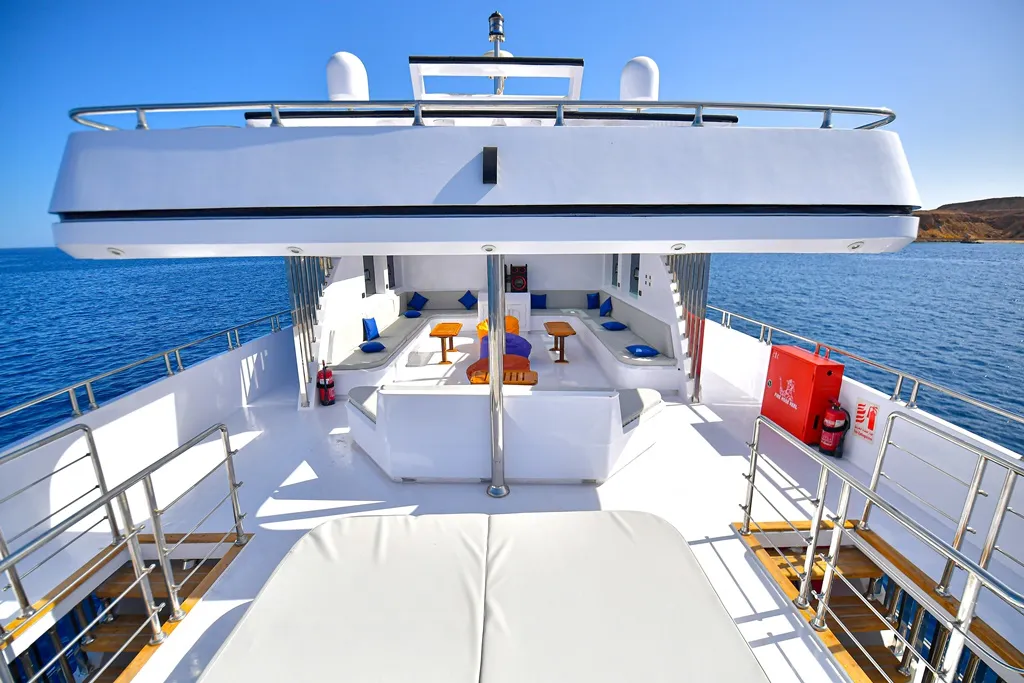 Deck of Bunk bed cabin lower deck 1, a Gulet Luxury Motor Yacht motorboat at Sharm El Sheikh, Egypt
