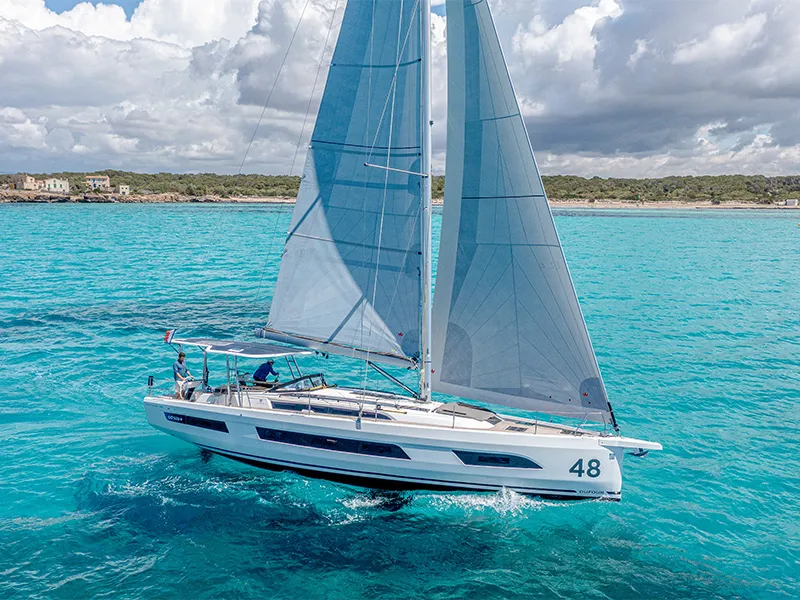 Exterior view of Nada, a Dufour 48 sailboat at Grad Šibenik, Croatia