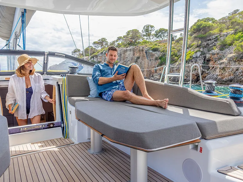 Deck of Nada, a Dufour 48 sailboat at Grad Šibenik, Croatia