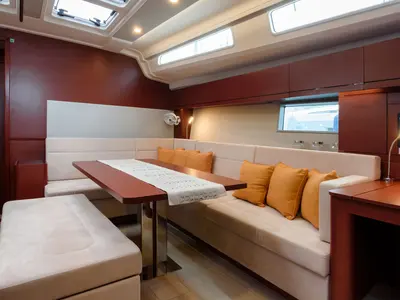 Salon of Atena, a Hanse 508 sailboat at Cannigione, Italy
