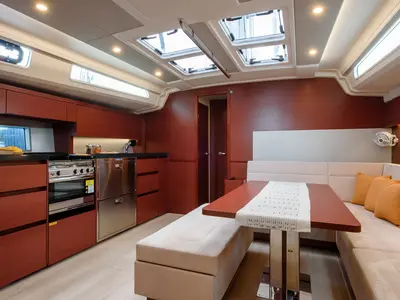 Galley of Atena, a Hanse 508 sailboat at Cannigione, Italy