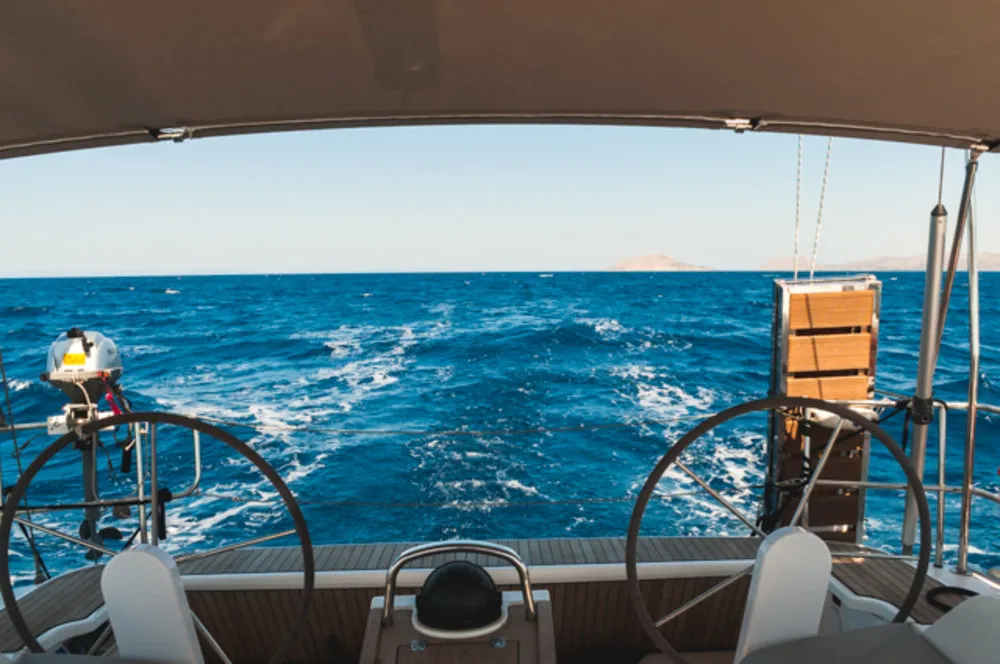 Cockpit of Ioli, a Bavaria Cruiser 46 sailboat at Athens, Greece