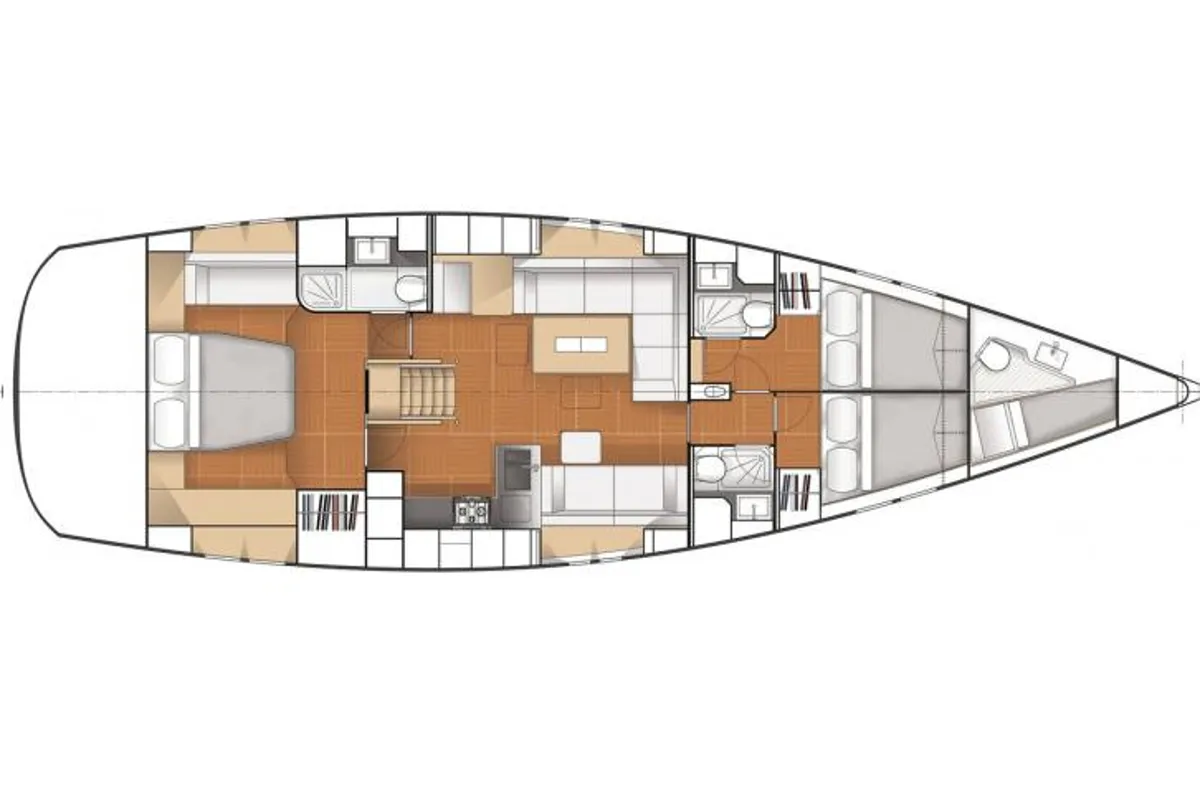 Floor plan of MAE, a Hanse 545 sailboat at Izola / Isola, Slovenia