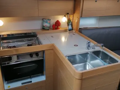 Galley of Biga, a Dufour 360 Grand Large sailboat at Tonnarella, Italy