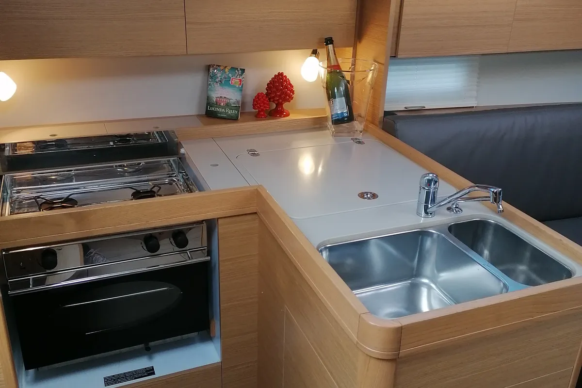 Galley of Biga, a Dufour 360 Grand Large sailboat at Tonnarella, Italy