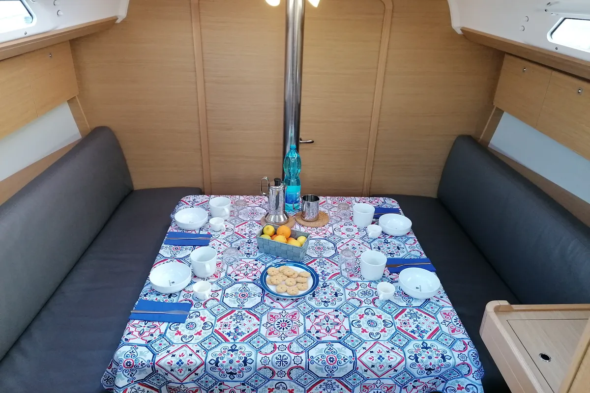 Salon of Biga, a Dufour 360 Grand Large sailboat at Tonnarella, Italy