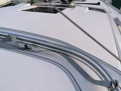 Deck of Biga, a Dufour 360 Grand Large sailboat at Tonnarella, Italy
