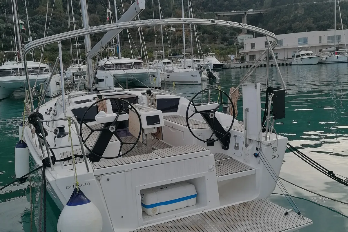 Exterior view of Biga, a Dufour 360 Grand Large sailboat at Tonnarella, Italy