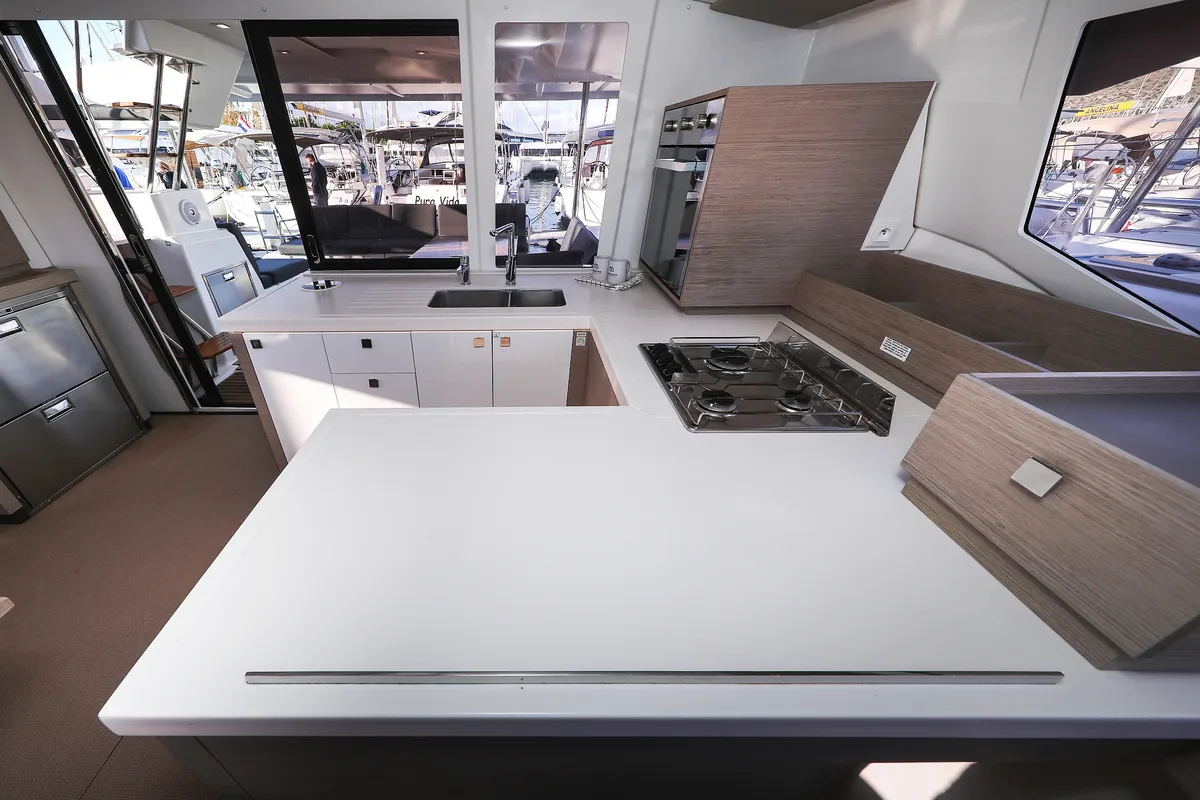 Galley of Macho, a Fountaine Pajot Astrea 42 Quatuor catamaran at Grad Trogir, Croatia