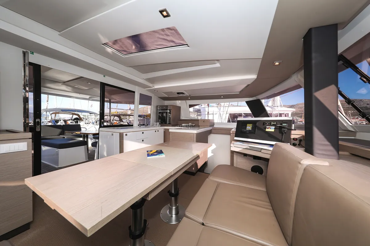 Salon of Macho, a Fountaine Pajot Astrea 42 Quatuor catamaran at Grad Trogir, Croatia