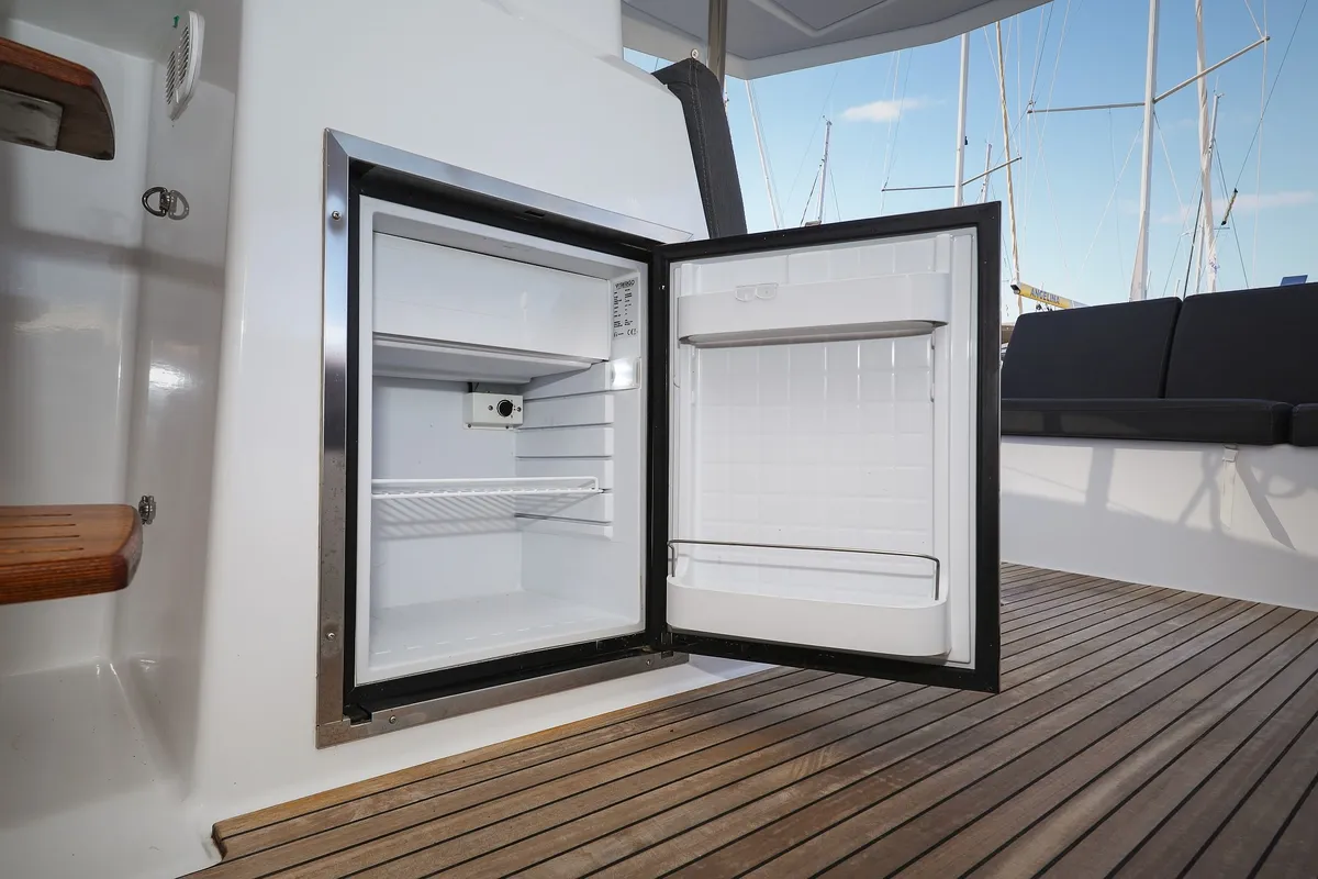 Deck of Macho, a Fountaine Pajot Astrea 42 Quatuor catamaran at Grad Trogir, Croatia