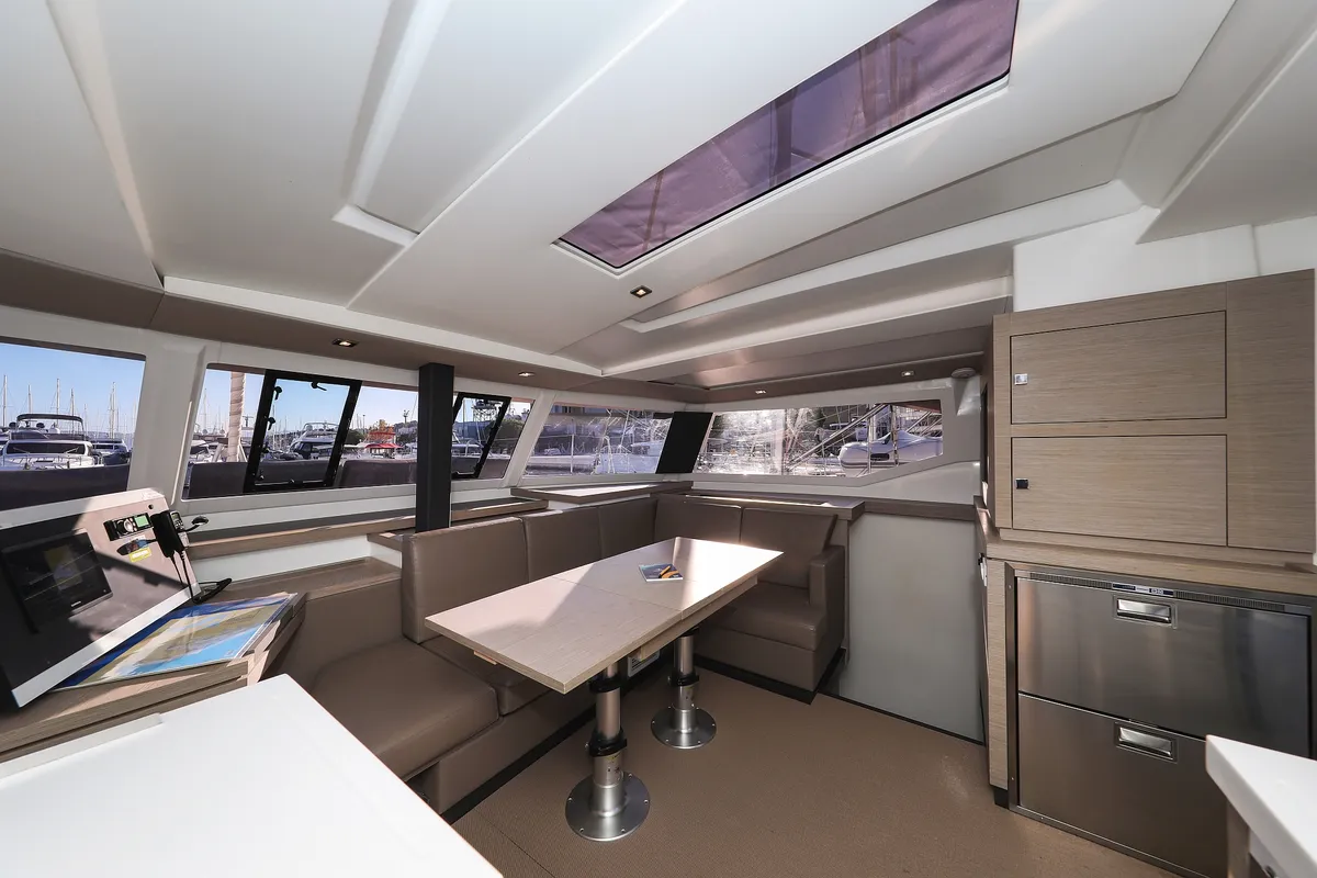 Salon of Macho, a Fountaine Pajot Astrea 42 Quatuor catamaran at Grad Trogir, Croatia