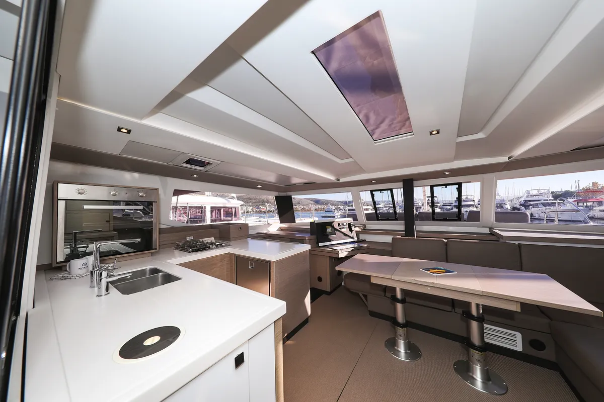 Galley of Macho, a Fountaine Pajot Astrea 42 Quatuor catamaran at Grad Trogir, Croatia