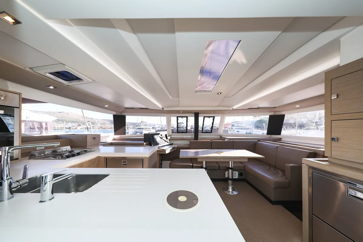 Galley of Macho, a Fountaine Pajot Astrea 42 Quatuor catamaran at Grad Trogir, Croatia