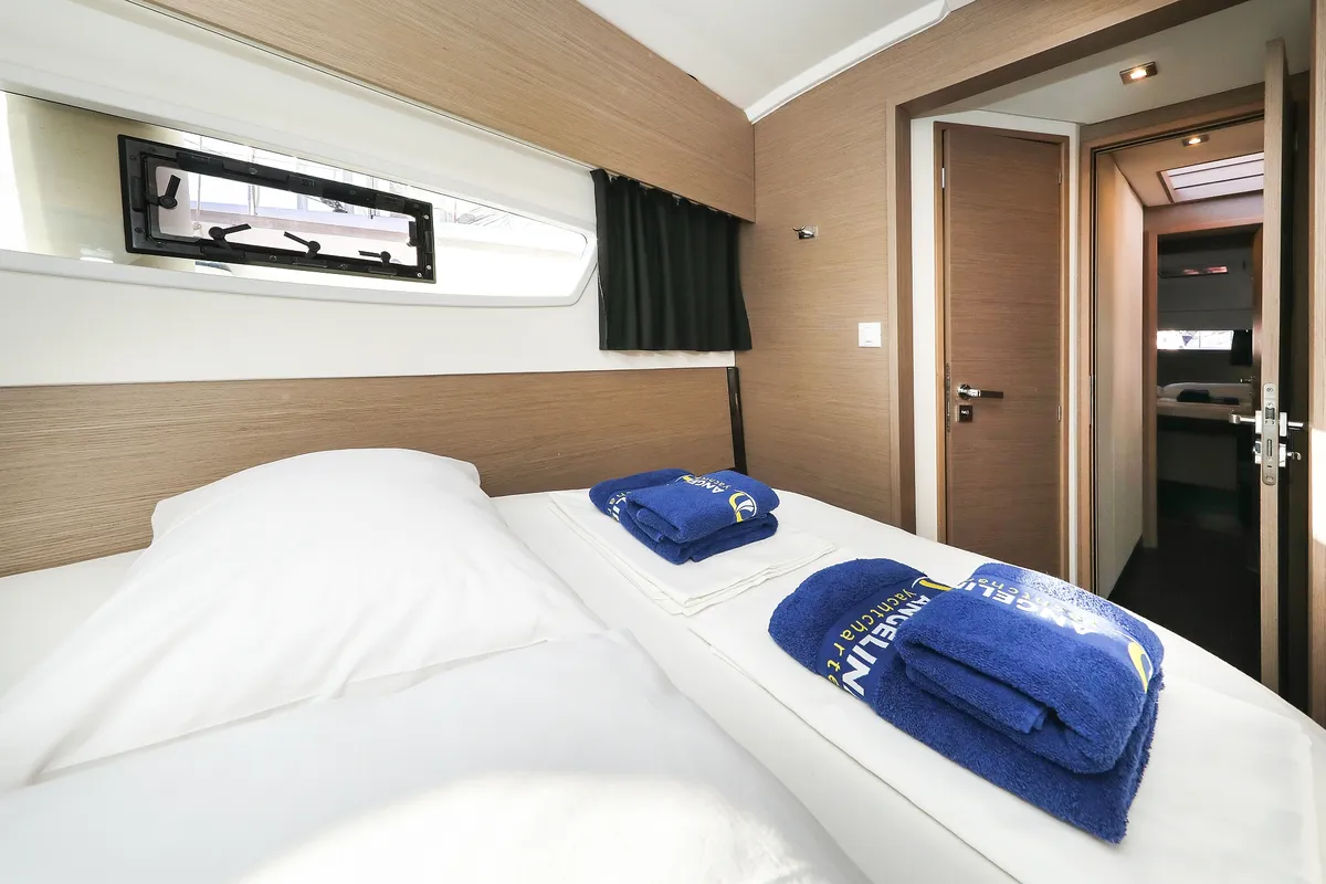 Cabin on Macho, a Fountaine Pajot Astrea 42 Quatuor catamaran at Grad Trogir, Croatia