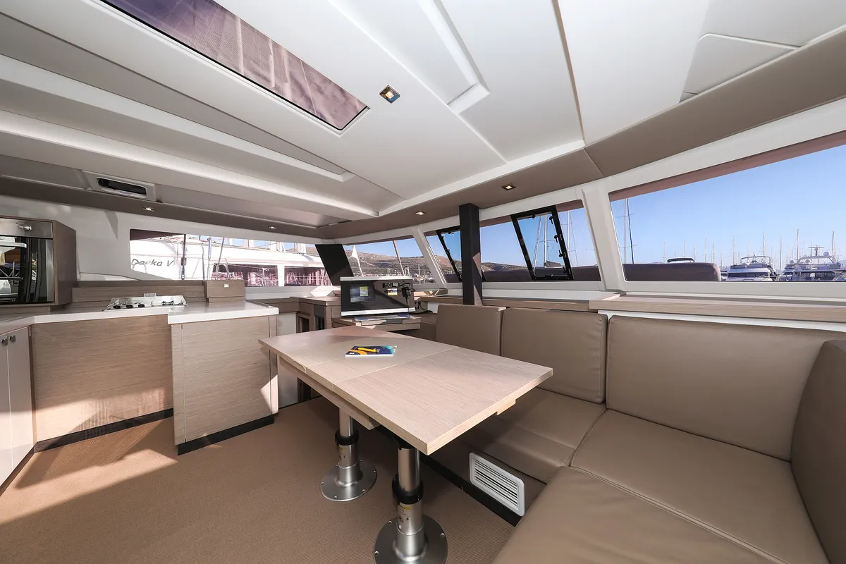 Salon of Macho, a Fountaine Pajot Astrea 42 Quatuor catamaran at Grad Trogir, Croatia