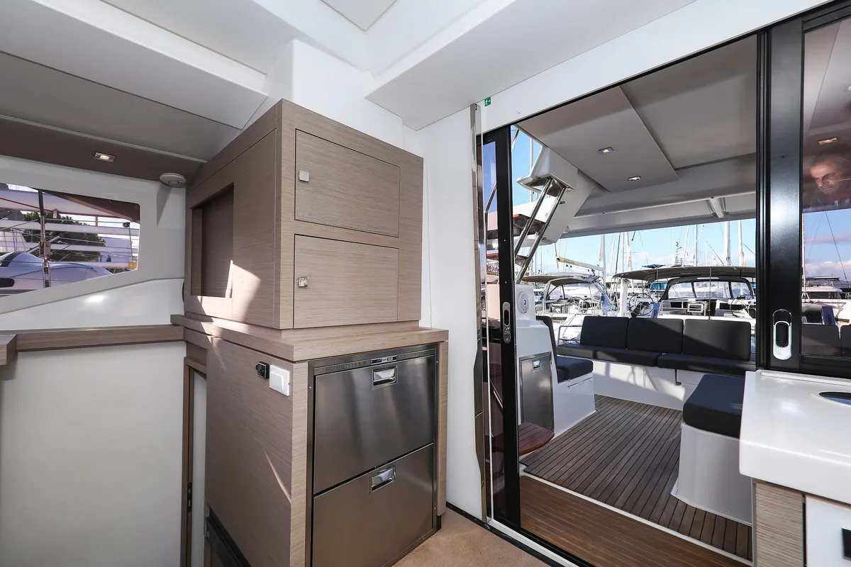 Galley of Macho, a Fountaine Pajot Astrea 42 Quatuor catamaran at Grad Trogir, Croatia