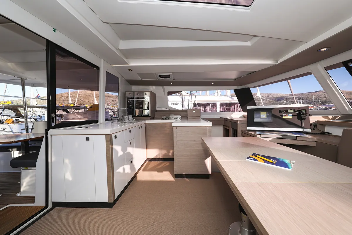 Galley of Macho, a Fountaine Pajot Astrea 42 Quatuor catamaran at Grad Trogir, Croatia