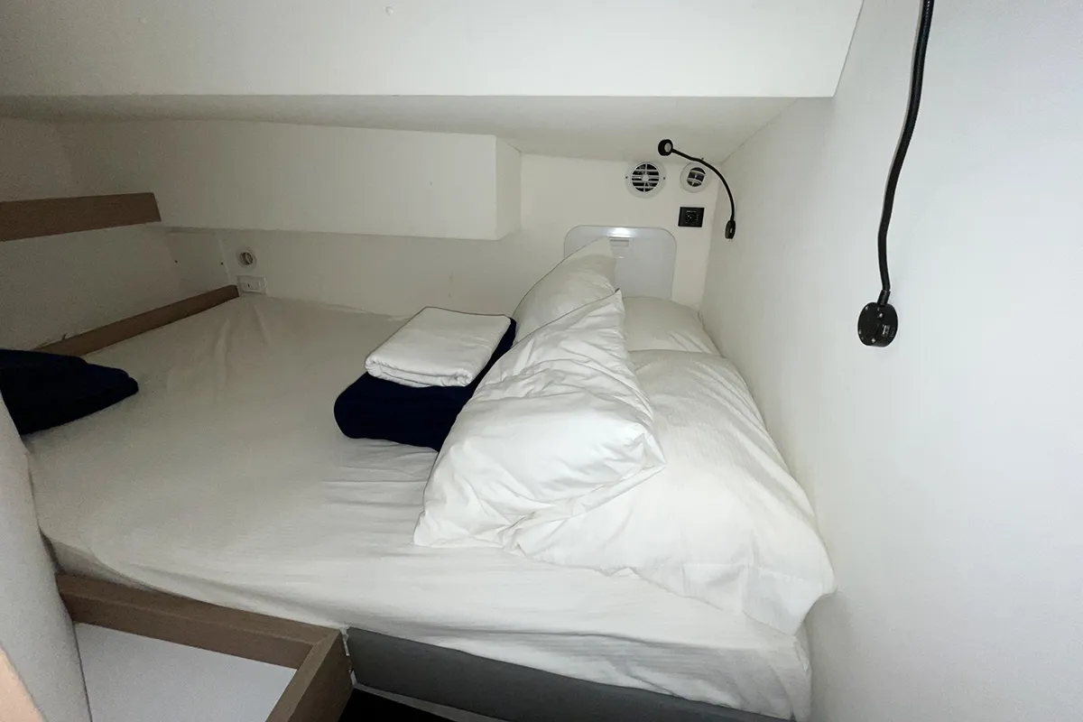 Cabin on Good Vibrations, a Fountaine Pajot Saba 50 catamaran at Road Town, British Virgin Islands