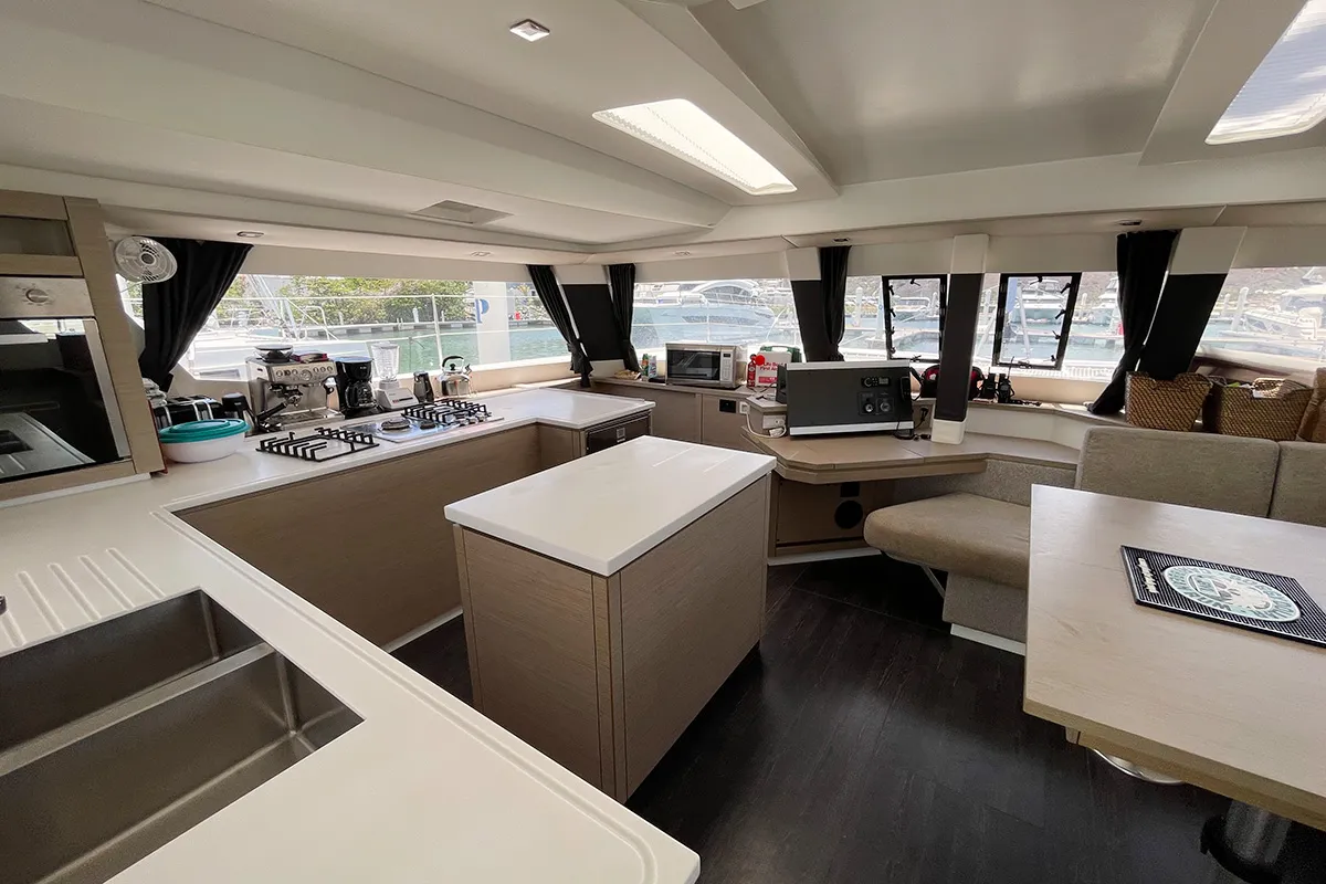 Galley of Good Vibrations, a Fountaine Pajot Saba 50 catamaran at Road Town, British Virgin Islands