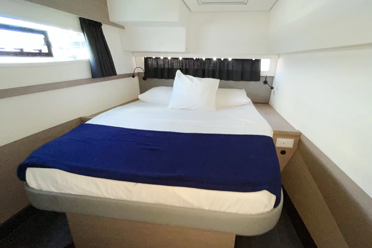 Cabin on Good Vibrations, a Fountaine Pajot Saba 50 catamaran at Road Town, British Virgin Islands