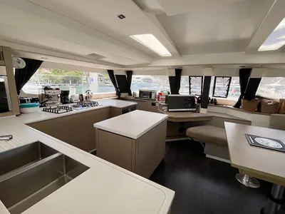 Galley of Good Vibrations, a Fountaine Pajot Saba 50 catamaran at Road Town, British Virgin Islands