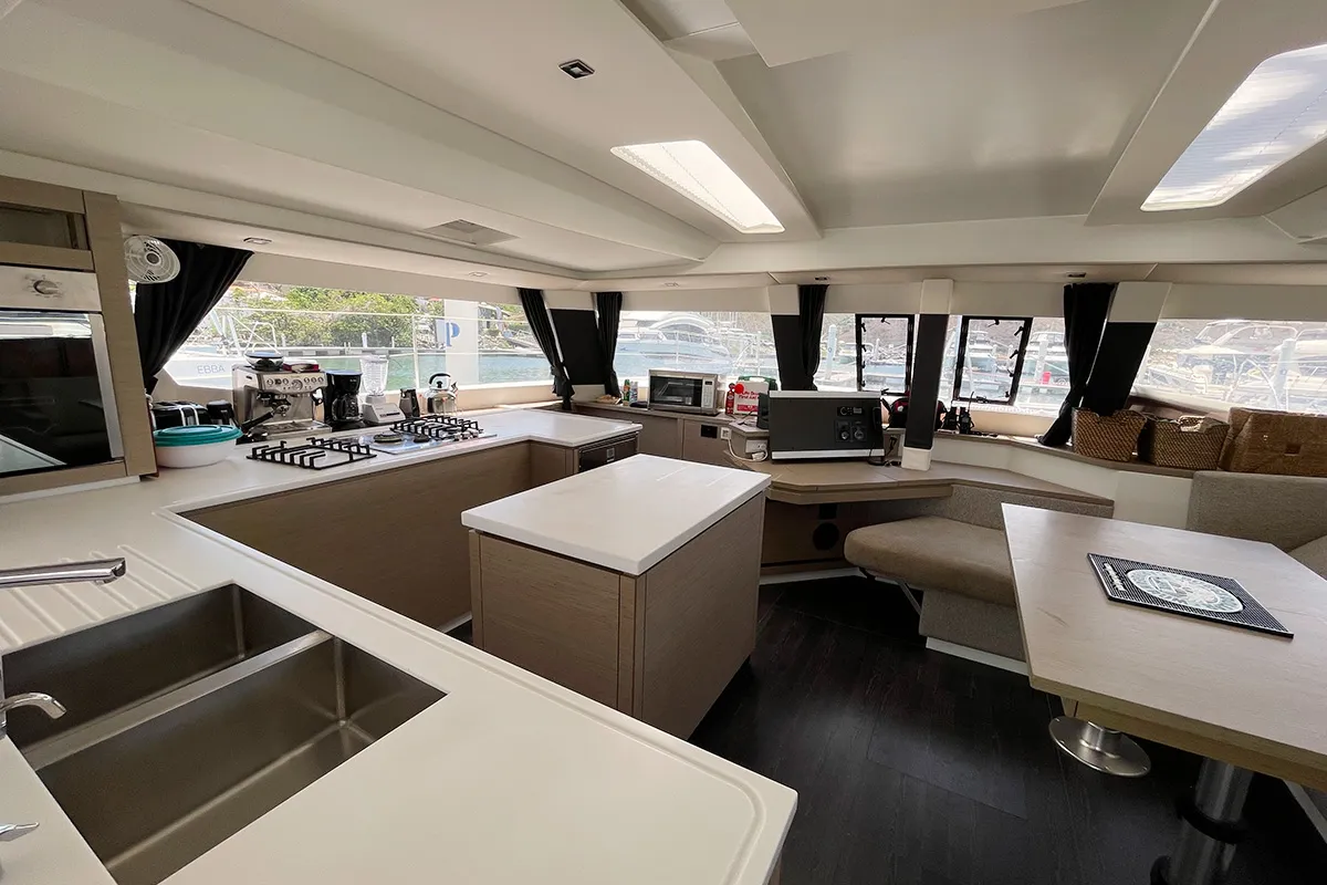 Galley of Good Vibrations, a Fountaine Pajot Saba 50 catamaran at Road Town, British Virgin Islands