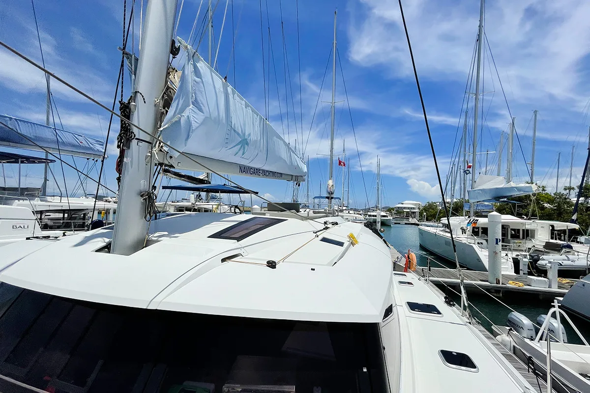 Deck of Good Vibrations, a Fountaine Pajot Saba 50 catamaran at Road Town, British Virgin Islands
